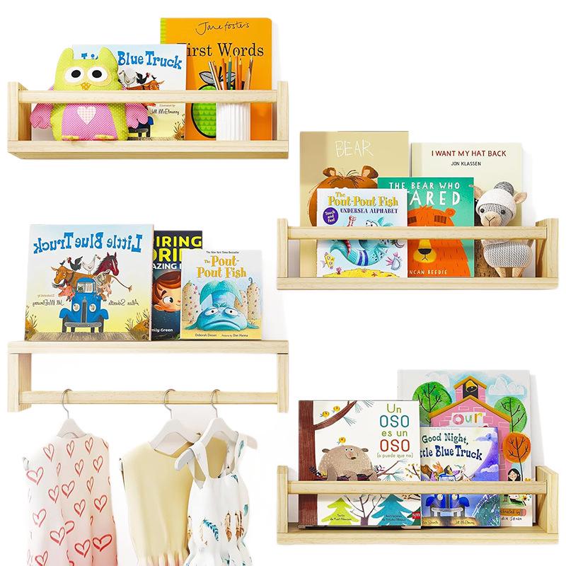 4-Piece Solid Wood Wall-Mounted Shelf: Bookcase, Spice Rack, Bathroom Storage