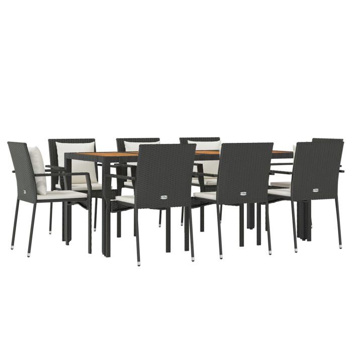 VidaXL 9-piece Garden Dining Set and Cushions Black Wicker, Dining Set, Dining Set 3157968