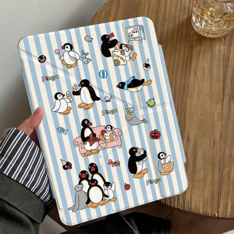 Cartoon Penguin IPad Pro 12.9 Case With Stand Auto Sleep PC Hard Shell Air 7 Mini Side-Attach Design