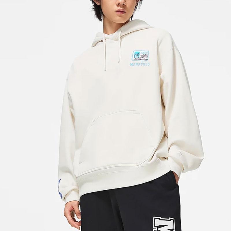 Li-Ning Disney Collaboration Series Monsters University Letter Cartoon Print Fleece Warm Loose Pullover Hoodie Unisex Hoodies Off-White AWDT815-2