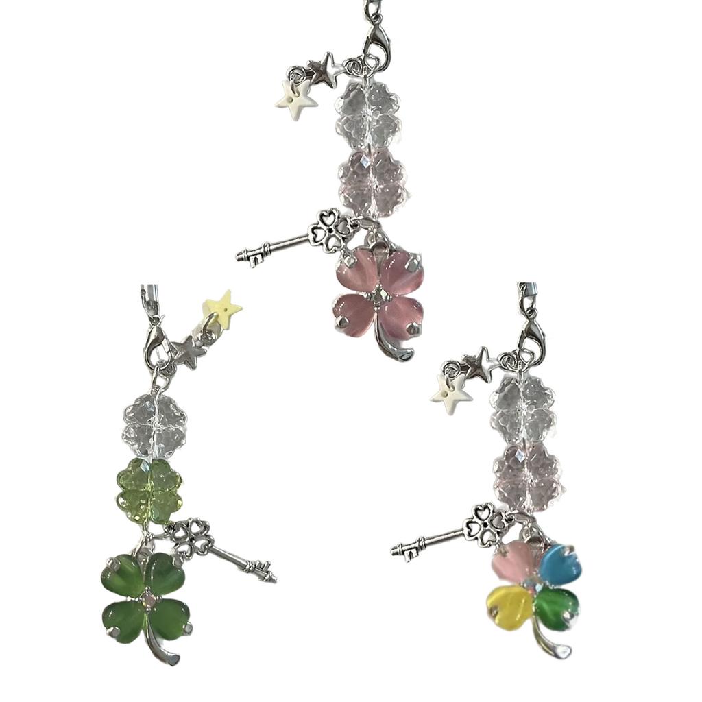 Four Leaf Clovers Pendant Keychain Unique Phone Strap Accessory Detachable Mobile Phone Charm for Good Luck Happiness