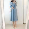 Harajuku V-neck Puff Sleeve A-line Maxi Dresses for Woman Women Solid Color Midi Robe Korean Office Dresses Elegant Spring 2026