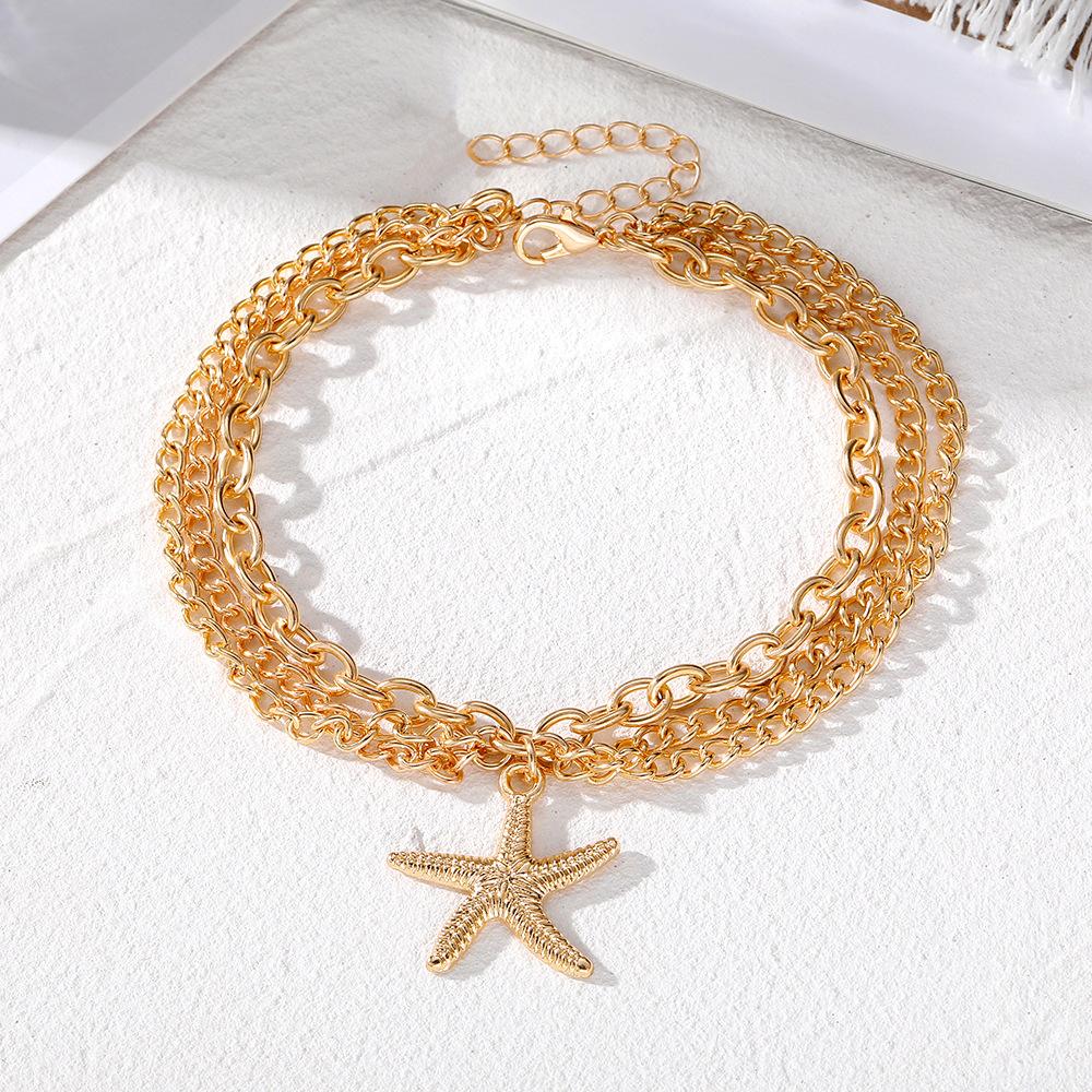 

Bohemian beach three layers starfish anklet for ladies one size