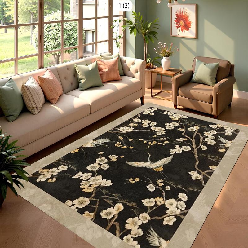 Chinese Style Magnolia Bird Moon Area Rug, Traditional Oriental Floral Print Floor Mat, Non-Slip Bedroom Carpet  Floor Mats 40cm x 60cm