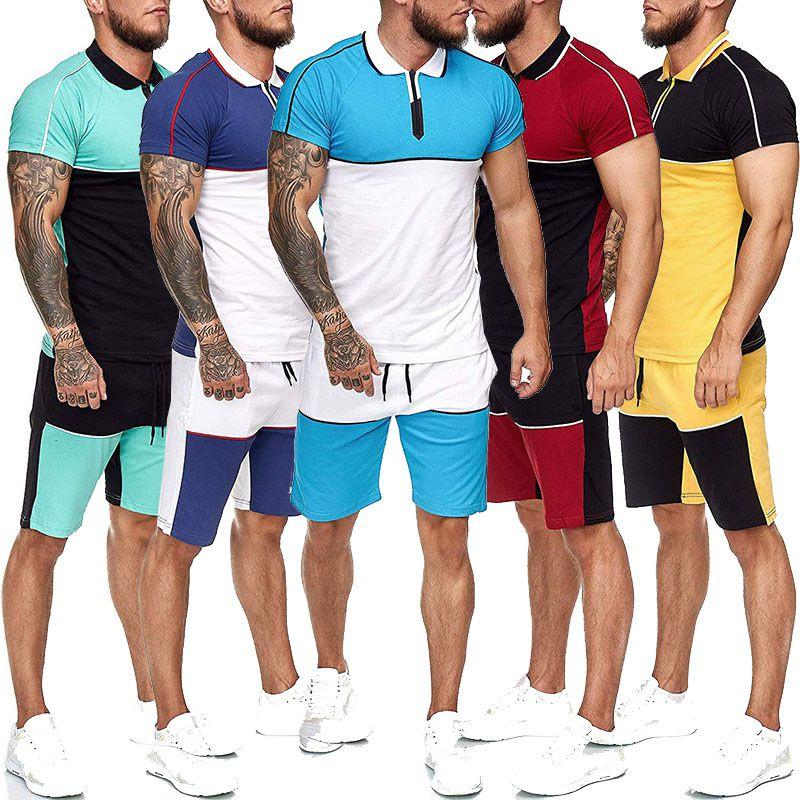 Summer 2pcs Mens Tracksuit Sport Suit T Shirt Tops  Shorts Pants Set Outfit