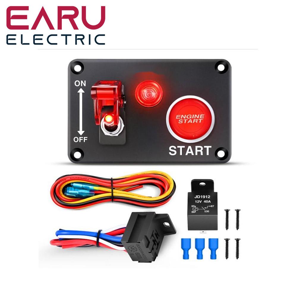 12V Racing Car Starter Rocker Switch Panel Start Stop Ignition Buttons Light Toggle For Boat Marine Truck Automotive Accessories 1 Gang