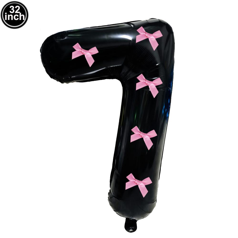 32inch Aluminum Film Black Bow Number Balloons Ribbon Bows Balloons for Birthday Decoration Supplies Anniversary Number Balloons