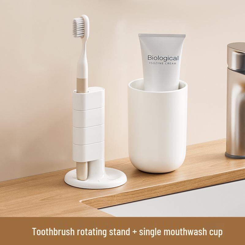 Rotating Bathroom Toothbrush & Makeup Brush Holder with Compartments