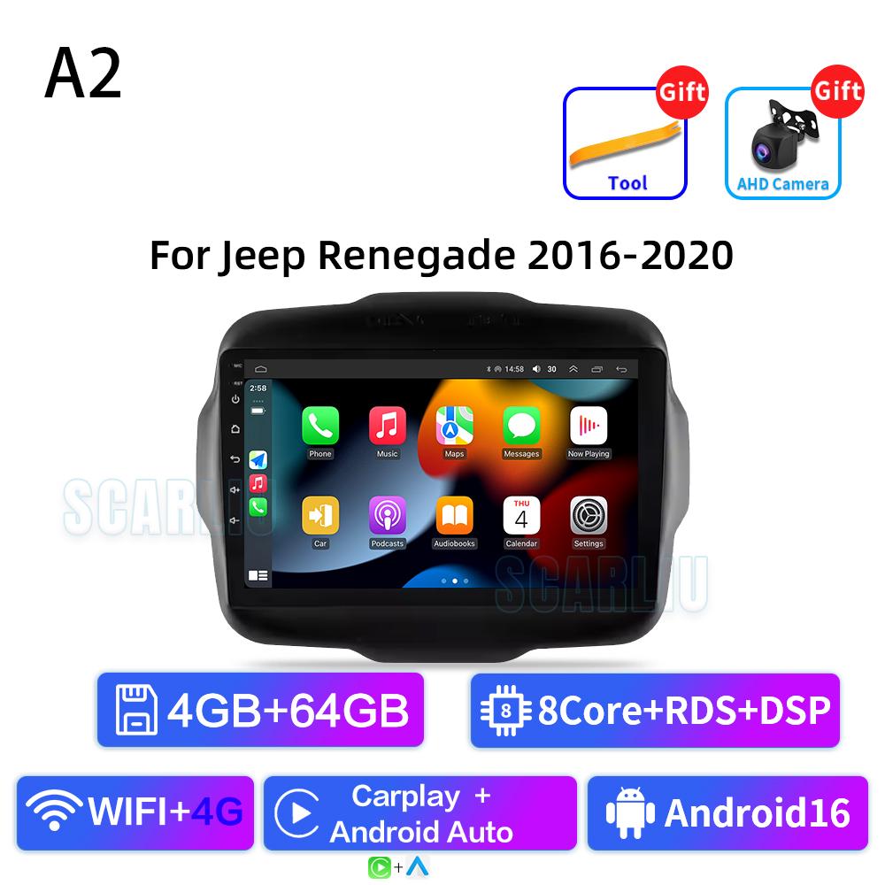 FJN1 For Jeep Renegade 2014 - 2018 Android Auto Carplay Car Radio Multimedia Video Player GPS Navigation WiFi Bluetooth Head Unit