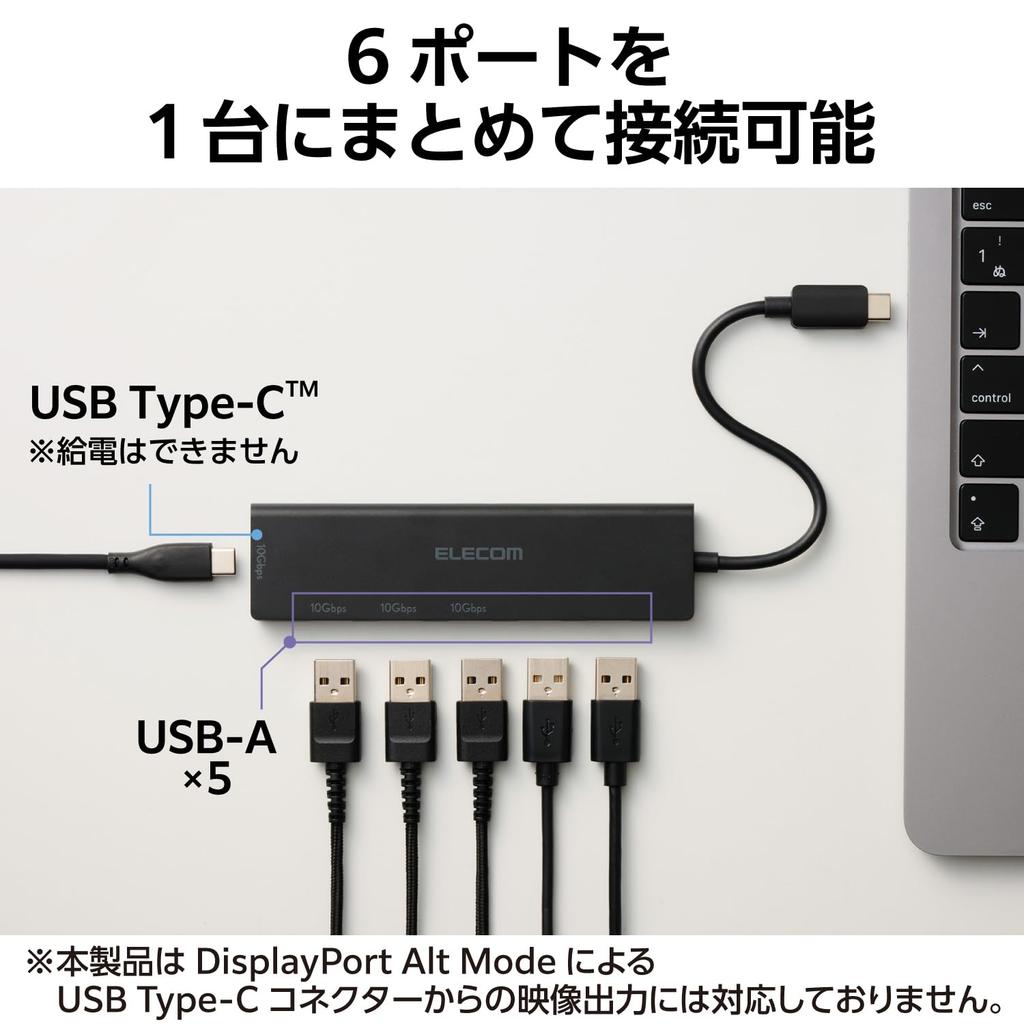 ELECOM USB Hub Connection x 5 Gen2 x USB x x 1 Black 6-in-1 USB-C USB-A (USB 3.2 3, 2.0 2) USB-C U3HC-H060BK