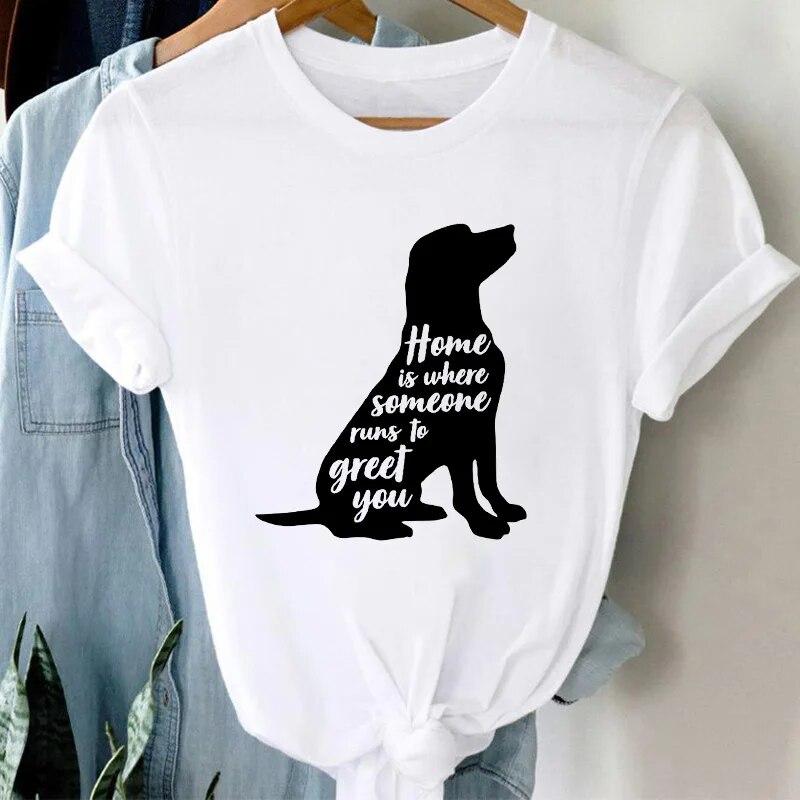 Woman Tshirts   Tops Summer Animal Dog Graphic T Shirt O-neck White Oversize T-shirt Casual Short Sleeve Femme Size 3XL