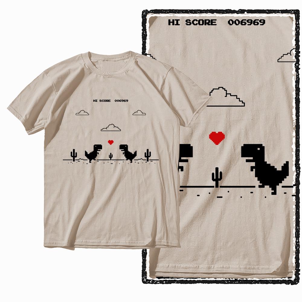 G79 Beige Cotton Streetwear Dino Dinosaur Graphic Men T-shirt |  Big Size Cool Vintage O-neck Men's Tee Tshirt