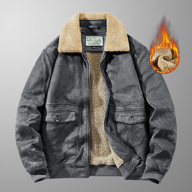 Autumn Winter Men Warm Fleece Warm Thick Jackets Coats Men Fashion Fur Collar Corduroy Military Casual Jacket Coat Male