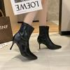 Fashion New Spring Sexy Chelsea Boots Pointed Tip Thick Heel Back Zipper Middle Follow Women Shoes Microfiber Leisure Comfortable Smooth