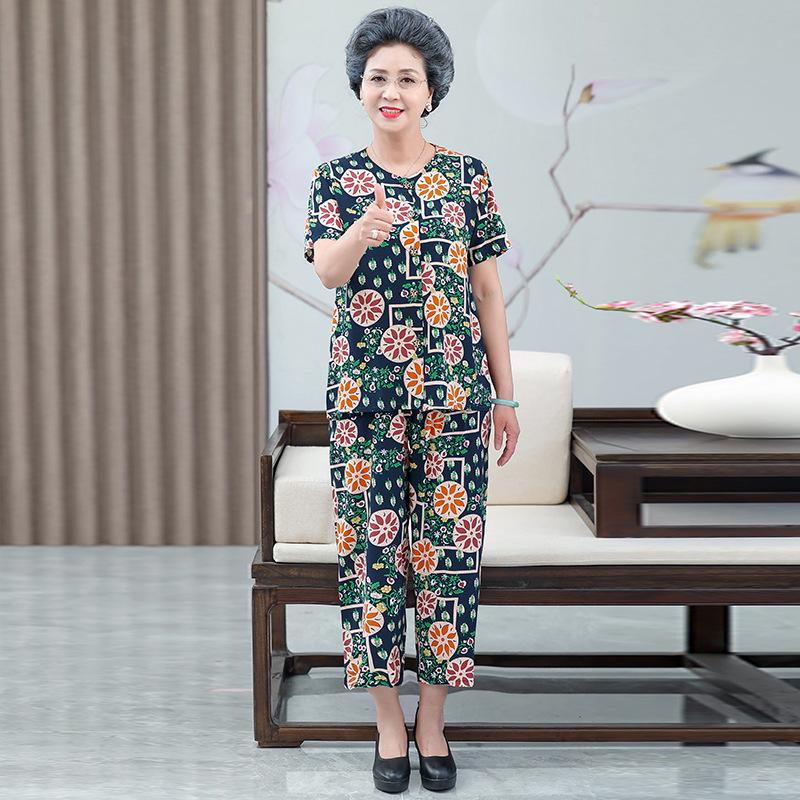 

Grandma s Summer Short Sleeve Pajama Set for Middle-Aged & Elderly Women 2XL (approx. 100-120 lbs)