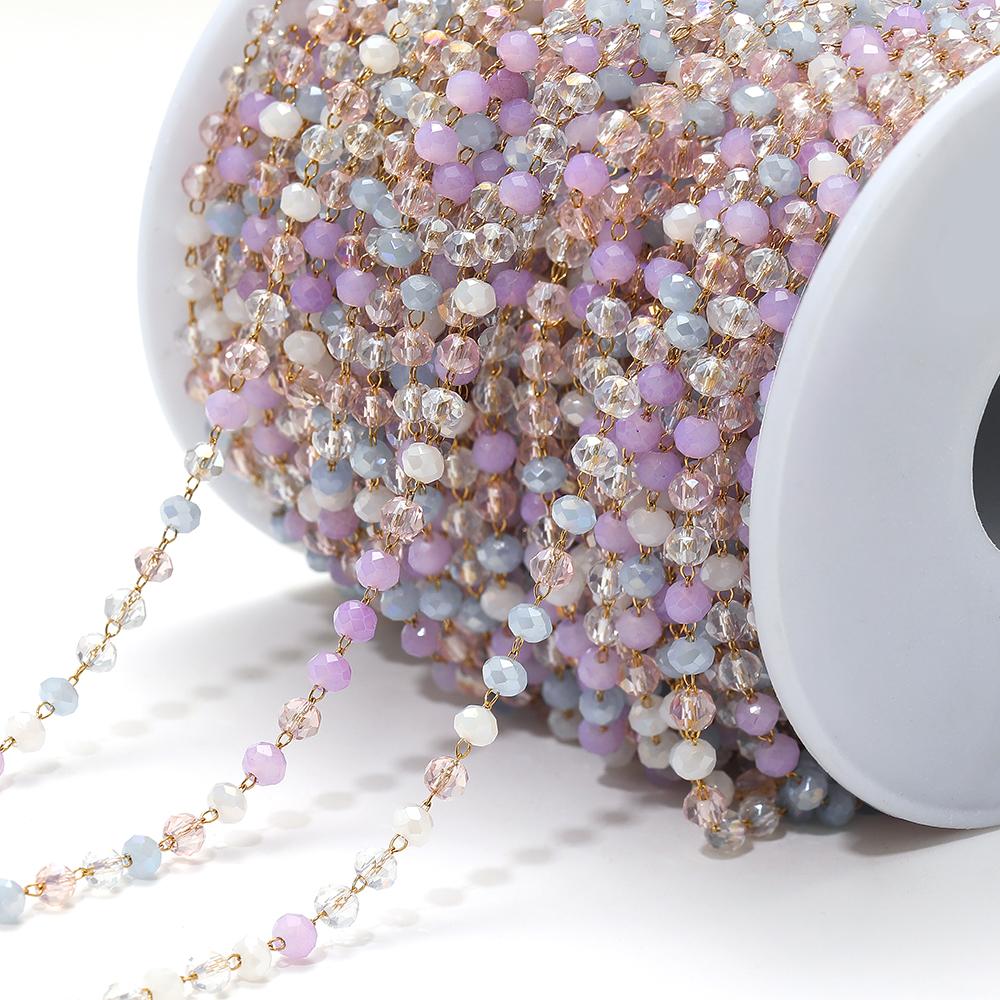 1 Meter Colorful 3mm Beads Beaded Chain Glass Crystal Beads Necklace Chain Accessories for Jewelry Making Components Crafts DIY