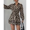 Women's 2026 Spring Winter Leopard Print Satin Dress with Elastic Waist and Slimming Effect