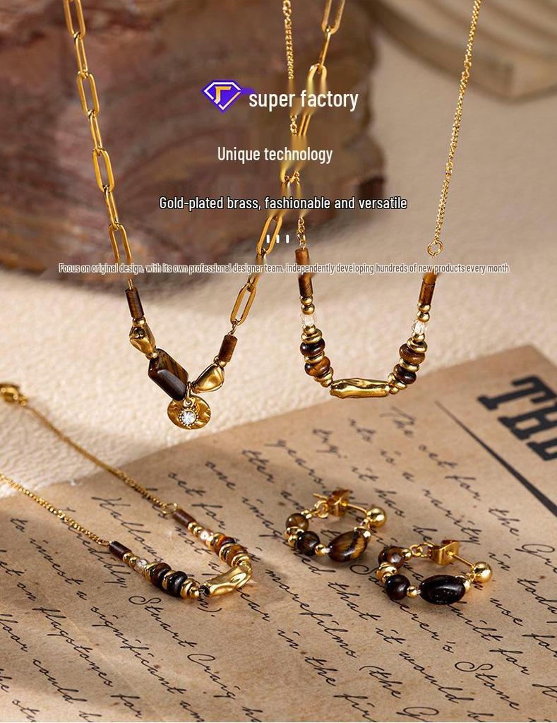 Meillard Nische Tigerauge 18k Titanstahl Halskette: Hochwertige vielseitige Pulloverkette für Damen