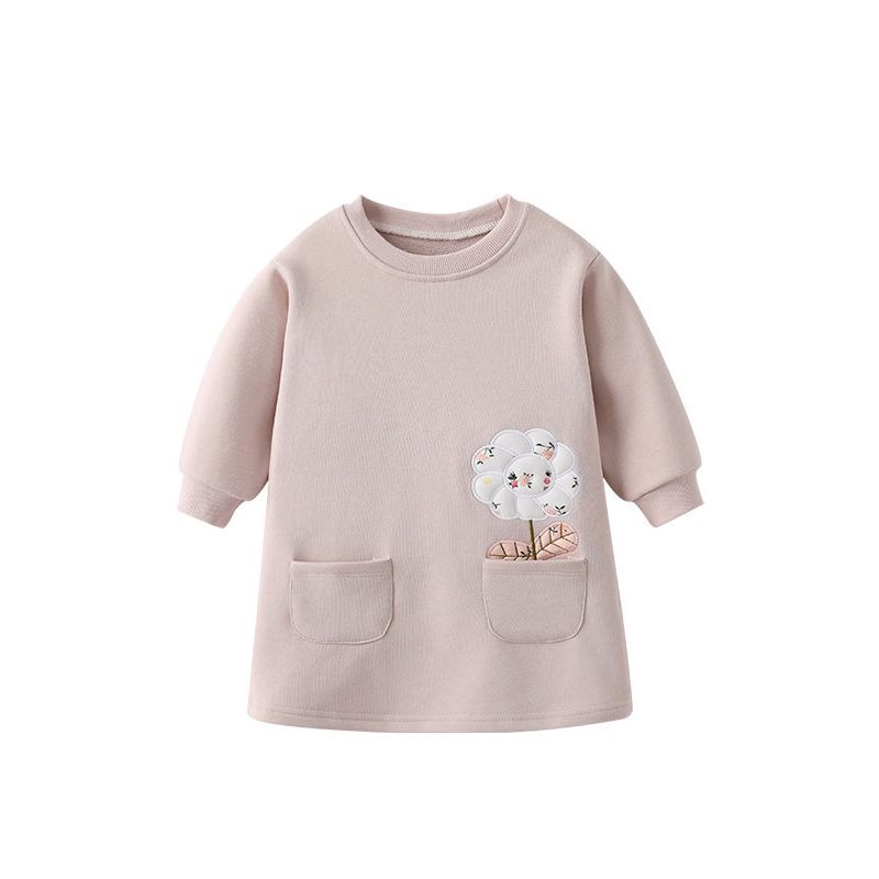 Girls' Pocket Sweatshirt Dress 2025 Autumn and Winter New Pink Sunflower Dress for Young Children and Little Girls Autumn Princess Dress