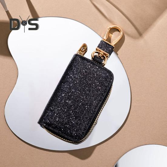 Faux din piele auto cheie husă mini portabil sclipici bărbați femei mașina cheie geantă breloc telecomandă cheie suport fermoar geantă protector husă