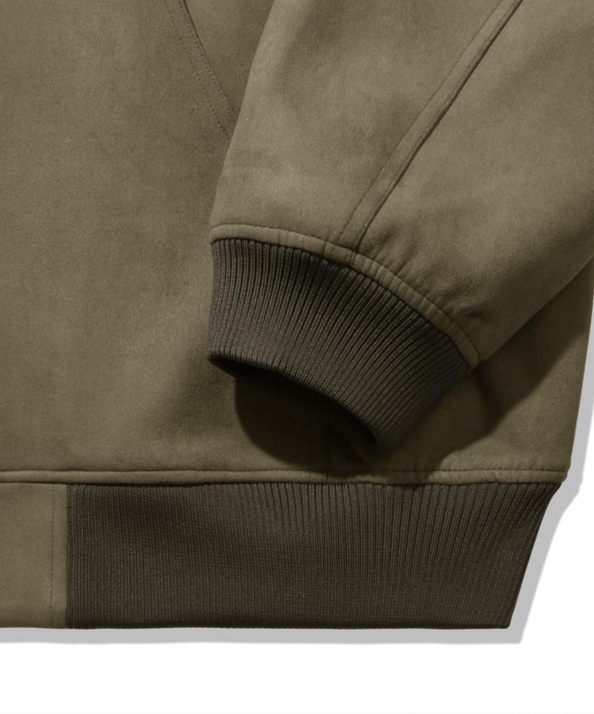 Trillion Leather Patch Suede Work Zip-Up Hoodie_Khaki