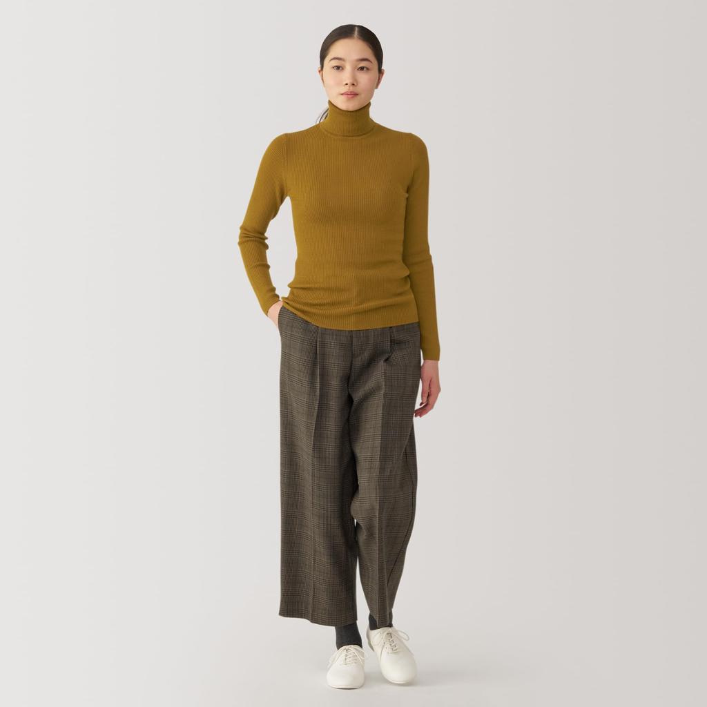 MUJI Washable Wool Rib Turtleneck Size XS Women's High-Gauge Sweater, BA1OXA4A, Mustard,