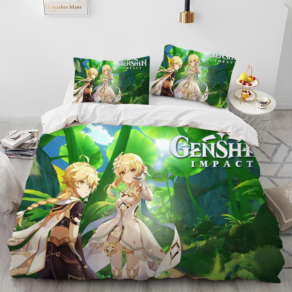 Comforter Genshin Impact Game Gamer Cartoon Comforter Bedding Set Bed Set King Queen Size Bedding Set