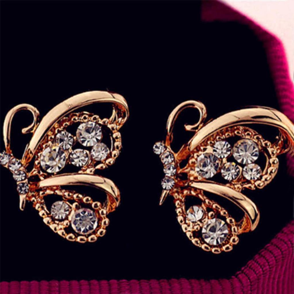 Fashion Women Rhinestone Butterfly Shape Stud Earrings Celebrity Eardrop Jewelry ARI