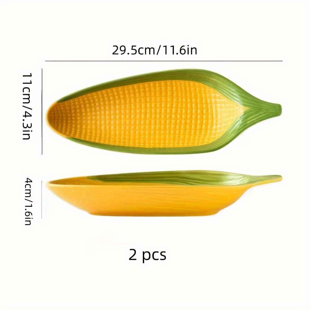 2pcs Creative Corn-Shaped Ceramic Serving Trays , Ideal for Bread, Desserts, Snacks , Sushi , 24.89cm/29.46cm , Food-Safe