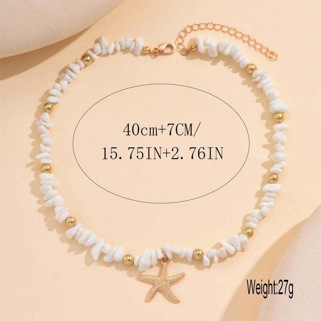 Chip Stone Choker Necklace for Women Starfish Pendant Boho Beach Adjustable Multicolor Summer Fashion Jewelry