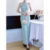 Women's French Style Sleeveless Knit Dress: Waist-Cinching Slim Fit, Summer Hip-Hugging Long Skirt