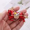 Keychain Pendant Chinese Style Rhinestones-Encrusted Oil Painting 3D Zodiac Horse Design Key Chain Metal