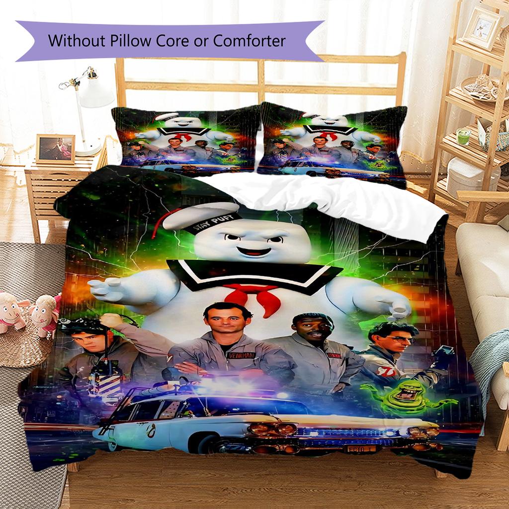 Ghostbusters Pattern Bedding Quilt Set Quilt Cover Pillowcase Home Decoration Gift (1 * Duvet Cover + 2 * Pillowcase, Without Core)