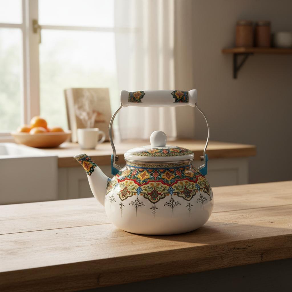 2.5 L Enamel Tea Kettle Easy To Clean 2.5L Water Boiling Pot Floral Stovetop Kettle No Whistling Bohemian Design Coffee Pot