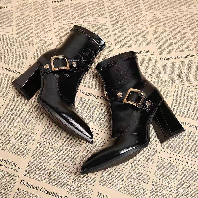 Pointed Toe Women High Heels Ankle Boots Elegant Shoes Winter Chelsea Boots 2025 Chunky Dress Pumps Fashion Short Botas