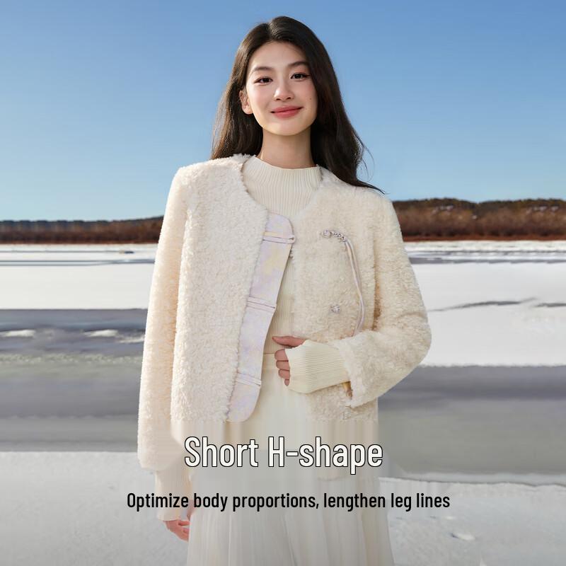 

Women s Faux Lamb Wool Frog Button Short Jacket L