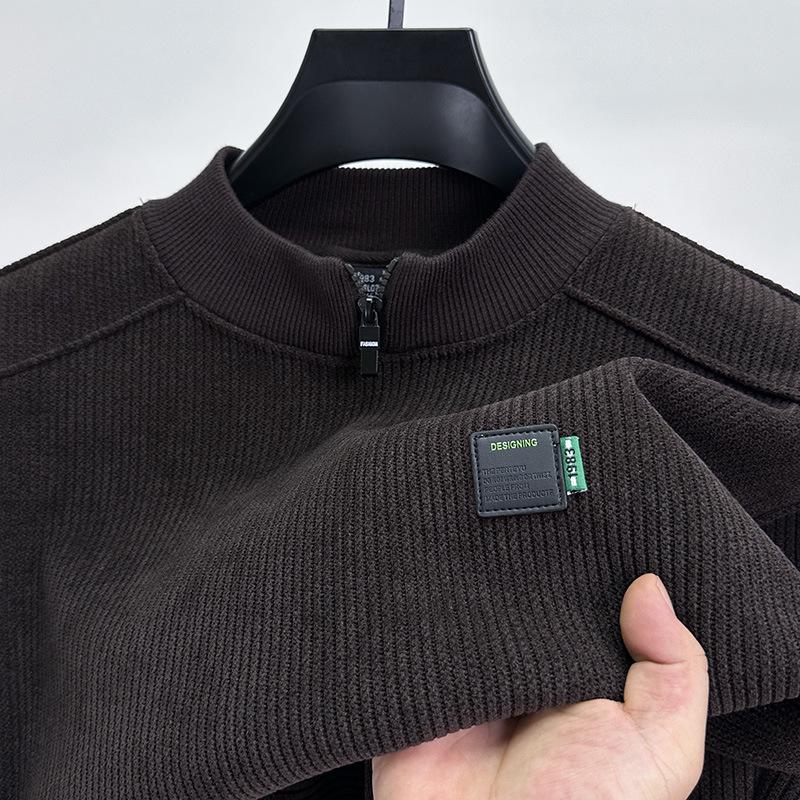Brand Men's Fleece-Lined Half-Zip Collar Sweatshirt: Autumn & Winter Casual Trendy Warm Pullover Sweater.