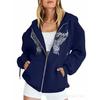 Women's Hooded Zip Up Loose Fit Long Sleeve Printed Butterfly Casual Cardigan Sweatshirt Jacket