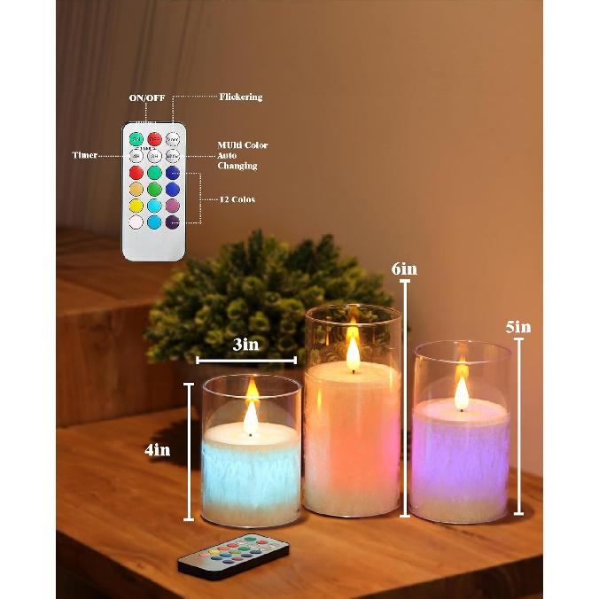 ACROSS Color Changing Flameless Candles With Remote Control, Battery Operated Candles LED Pillar Candle with Timer, 4'' 5'' 6'' candles set of 3 Pack