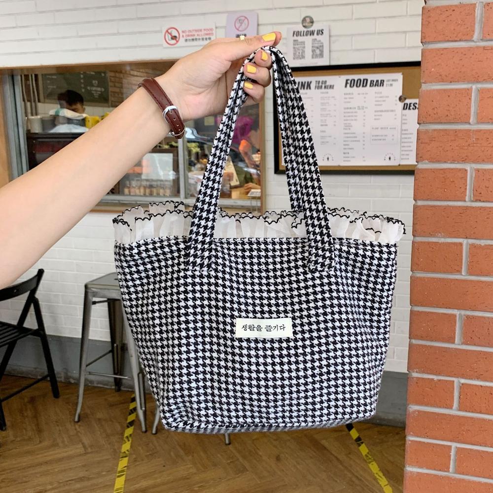 Newest Style Canvas Lace Women S Bag Fashion Simple Large Capacity Handbag Elegant Ladies Retro Plaid Buckle Shoulder Bag