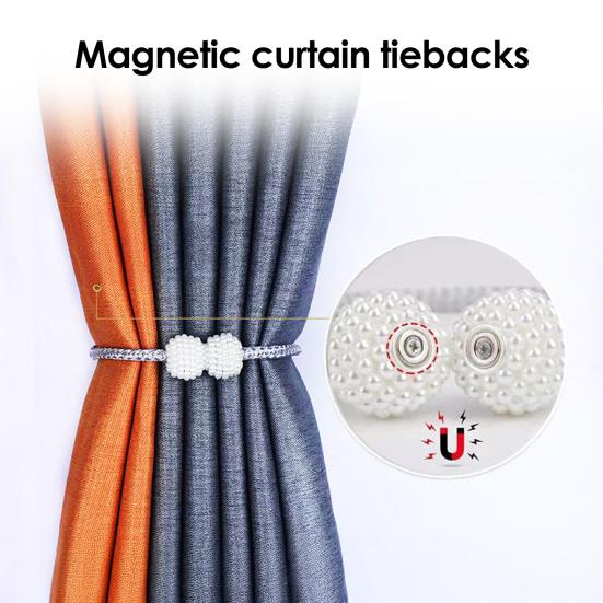 1 Pair Magnetic Curtain Tiebacks, Woven Rope Beaded Curtain Holders, Decorative Drapery Holdbacks for Living Room Bedroom