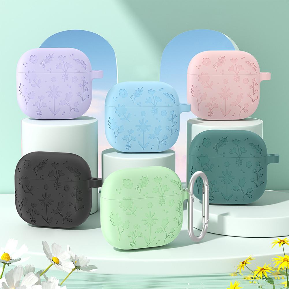 For Apple Airpods 4 Silicone Soft Earphone Case Protective Cover with Carabiner 3D Flower Protective Cover Earphone Accessories