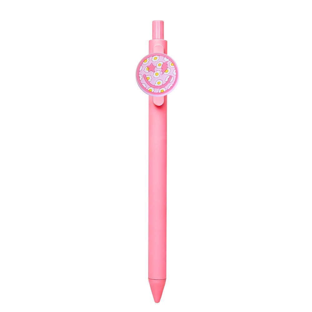Pink Cartoon Ballpoint Pens - Soft Rubber Stickers, DIY Student & Office Stationery, Colored Ink.