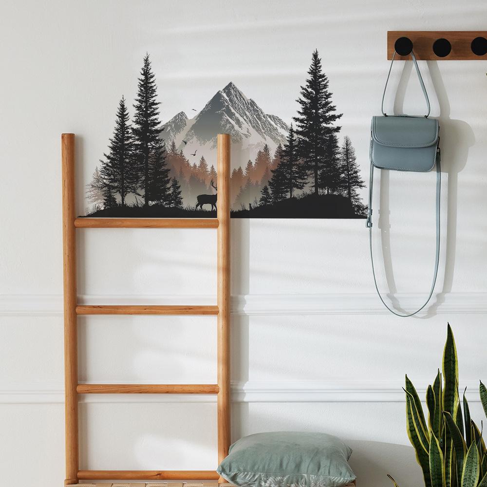 Creative Simulation 3D Green Pine Snow Mountain Bedroom, Living Room and Home Decoration Wall Stickers