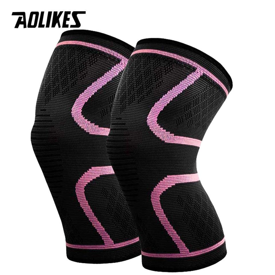 AOLIKES 1Pair Compression Knee Support Sleeve Elastic Breathable Knee Pads Brace Springs Gym Sports Protector Basketball Run