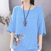 GMXIA Letní styl Jednobarevné Ležérní Bavlněno-lněné Volné Základní Tričko Velká Velikost Dámské Tričko