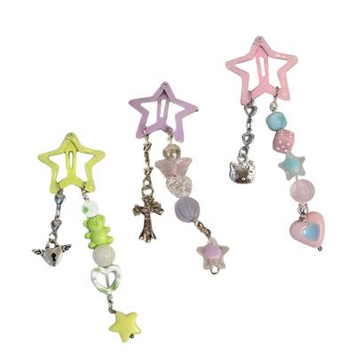 Perles Pendentif Y2k Épingle à Cheveux Étoile pour Femme Style Punk Frange Pince à Cheveux Esthétique Pendentif Perles Colorées Accessoires Cheveux
