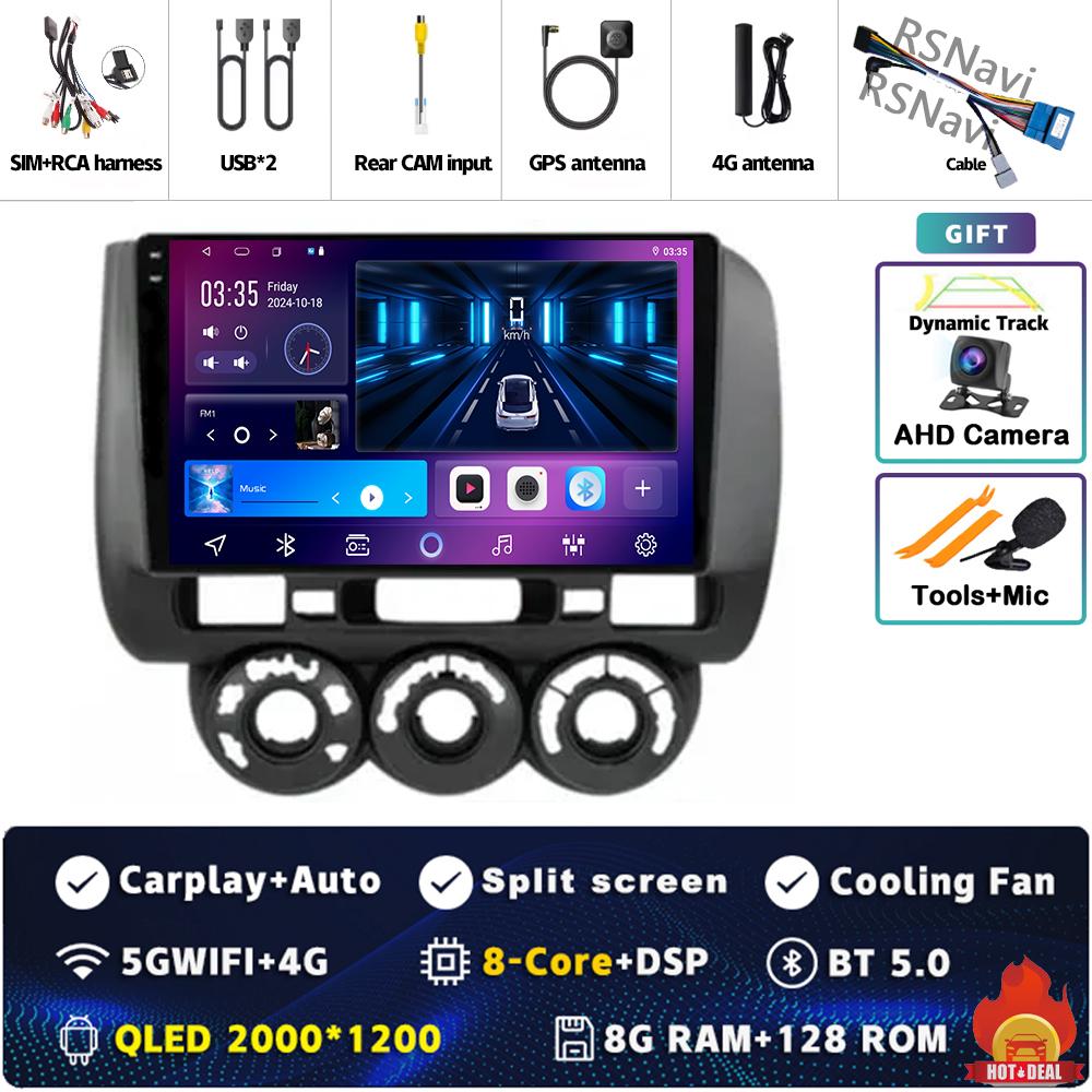 Android 14 Carplay Car Radio For Honda Fit Jazz City 2002 2003 2004 - 2007 Multimedia Video Player Navigation GPS Stereo 2Din BT