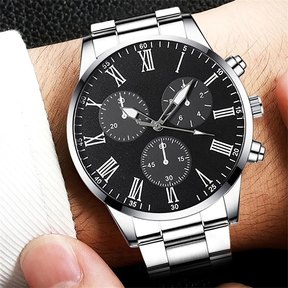 1-piece set of men's watches, business high-end quartz watches, large dial steel strip watches, men's watches