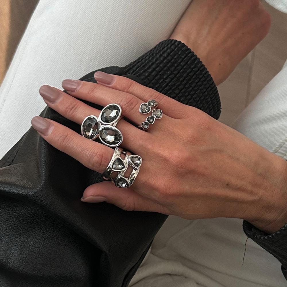 Punk Trendy Luxury Silver Edging Geometric Square Acrylic Imitation Gemstone Bead Elastic Bracelet Ring Sets for Men Jewelry